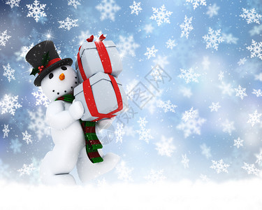 带着礼物的雪人圣诞背景图片