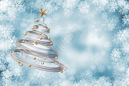 雪花背景上的圣诞树背景图片
