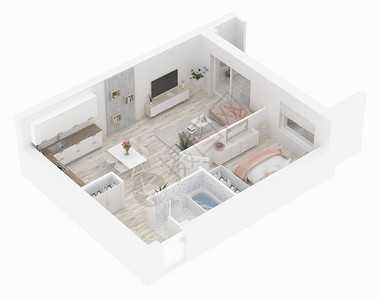 3D房屋平面图3D插图开放式概念图片