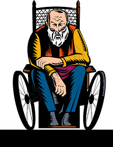 一名老年残疾男子坐在轮椅上的情况图片