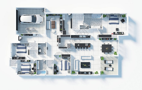 3D插图开放概念式居住公寓布局图片