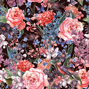 Floral无缝水彩色背景背景图片