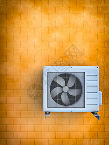 安装在砖墙上的空调器的3d插图图片