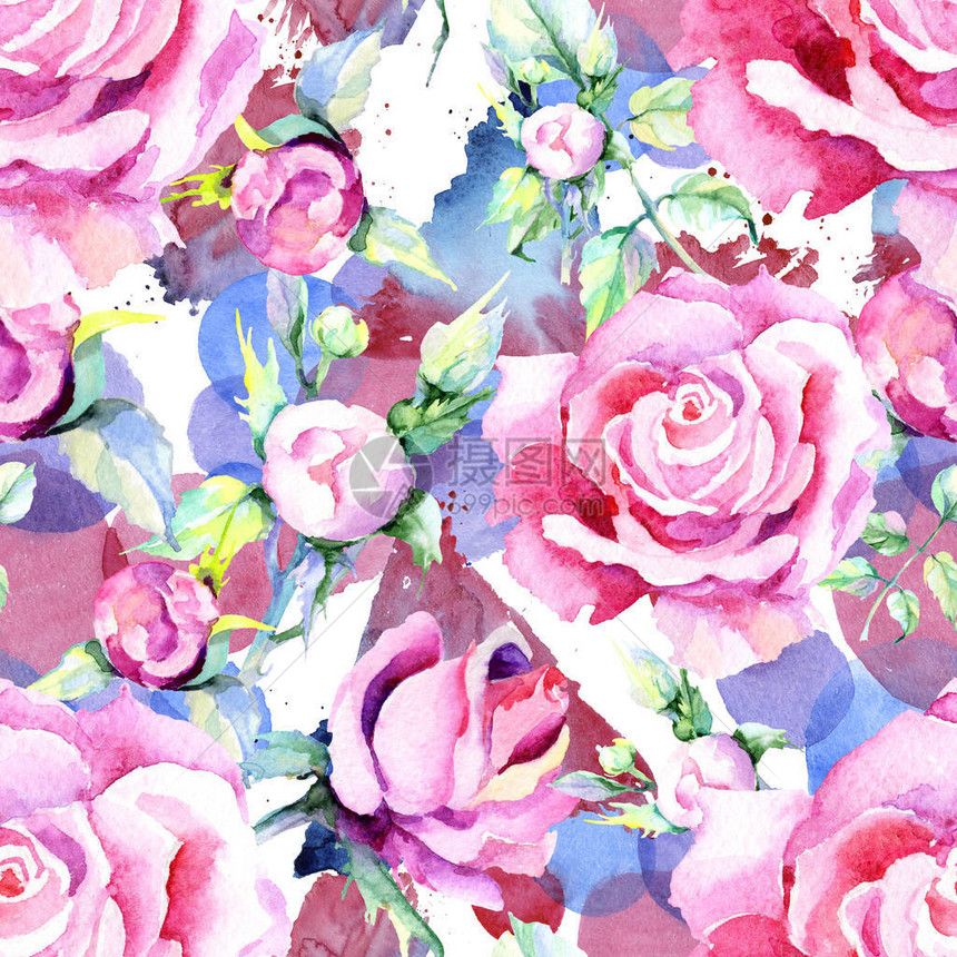 娇嫩的粉红玫瑰花卉植物花无缝背景图案织物壁纸打印纹理背景纹理包装图案框架或边框图片