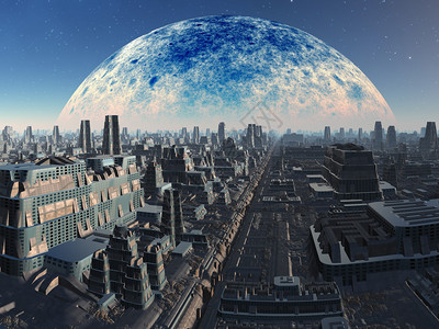 轨道上方的巨月亮与月光建筑相邻的工业图片