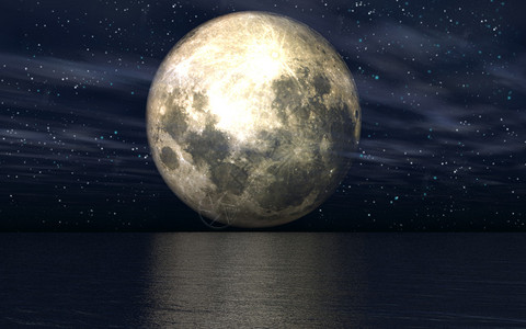 3D风景与海面上的月亮图片