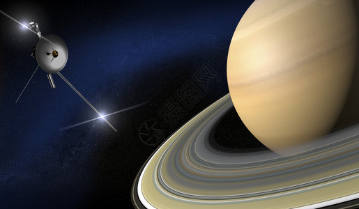土星和旅行者空间探测器这些图像的部分由美图片