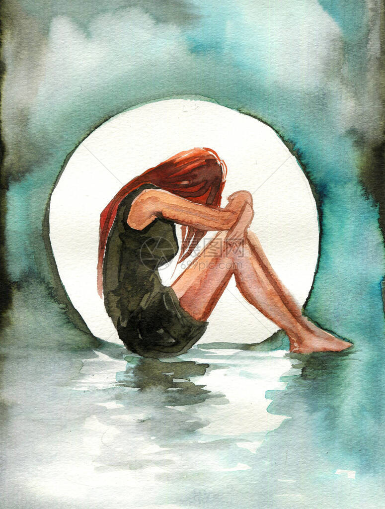 水色的不清晰描述一个悲伤的女孩图片