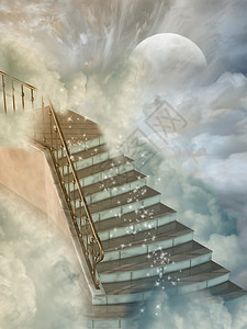 天堂中的幻想景观与楼梯图片