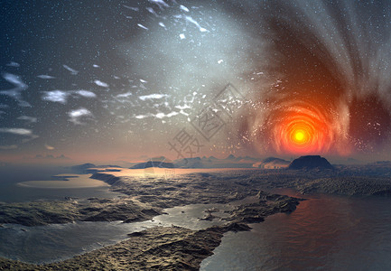 富尔奈斯火山3D与一个外星行和神秘天空一起设计图片