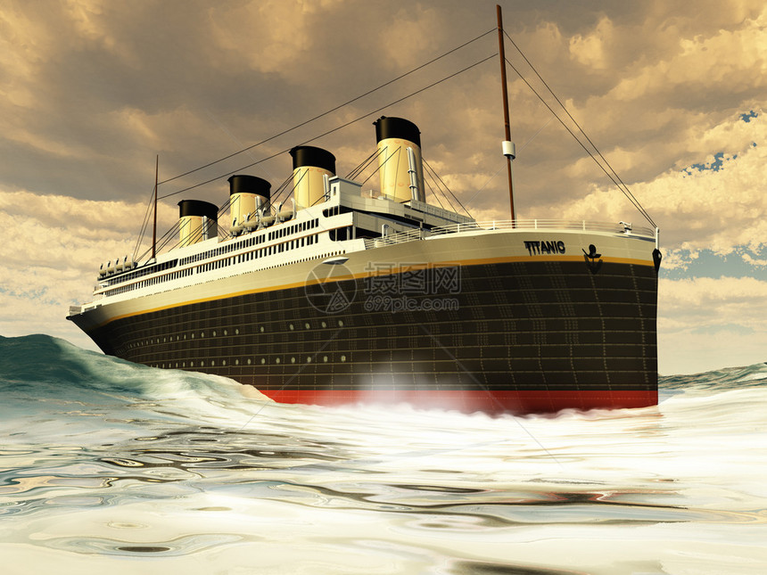 泰坦尼克号巡航在她前往纽约市的少女航行中以图片