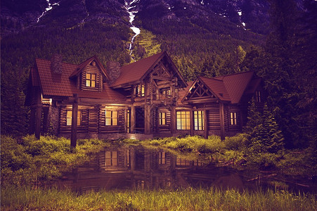 小山湖上美丽的大型豪华日志之家3图片
