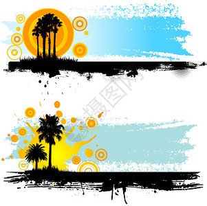帕尔门夏日以棕榈树环影为背景用棕榈树圆插画