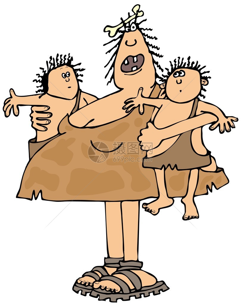 这个插图描绘了一位洞穴妇女怀着一个无爱的婴儿图片