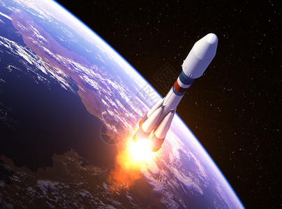 联盟号航天器重型运载火箭在太空中发射3D插图设计图片