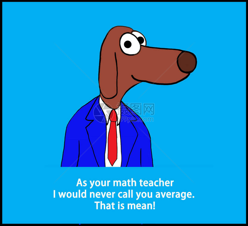 教育卡通插图显示一只狗和一只双关语的平均水平图片