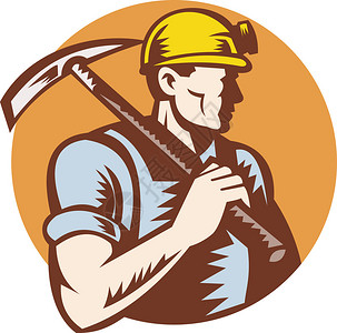 砍砖斧说明一名煤矿工在作时用砍斧插画
