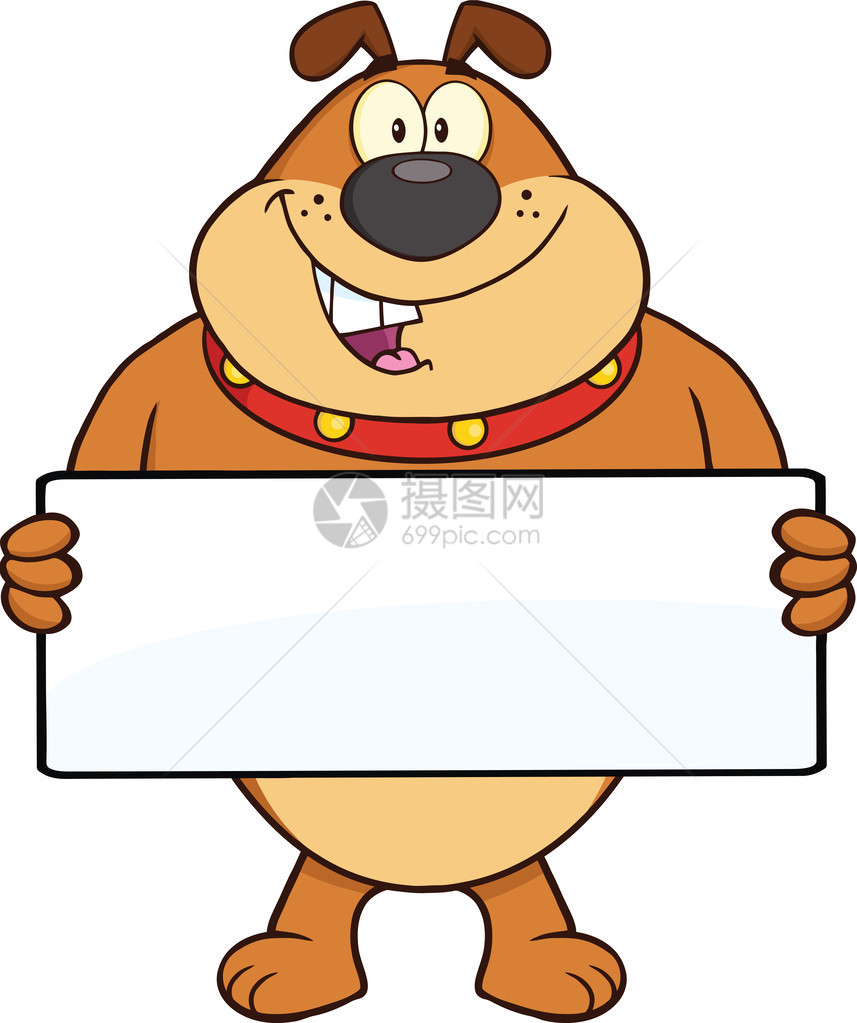 棕色斗牛犬卡通吉祥物人手持横幅插图图片