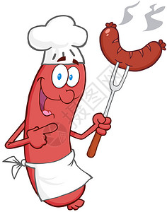 快乐的香肠厨师卡通马斯科特字符和图片