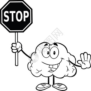 概述的大脑卡通人物举着停车标志图片