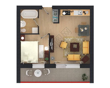 3份家具齐全的家用公寓有厨房客厅图片