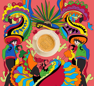 豆浆热饮海报以多彩墨西哥主题的新鲜热咖设计图片