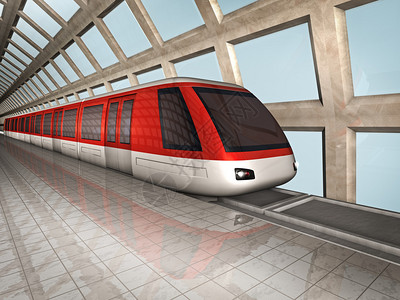 车站单轨列车的3D插图图片