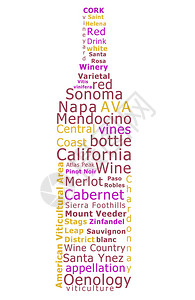 粉黛乱子云以葡萄酒瓶的形状来描述加州葡萄酒插画