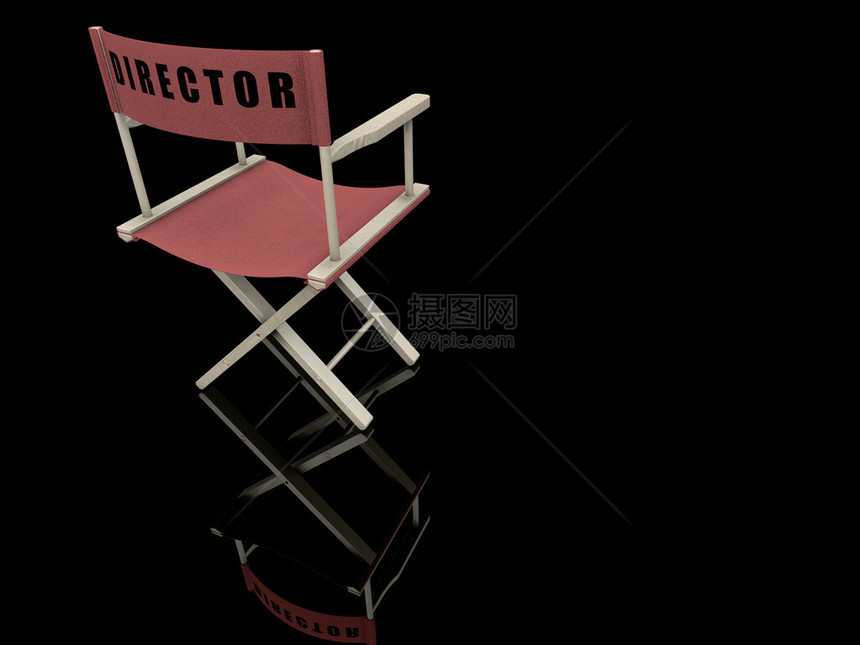 黑色背景上的导演椅的3D渲染图片