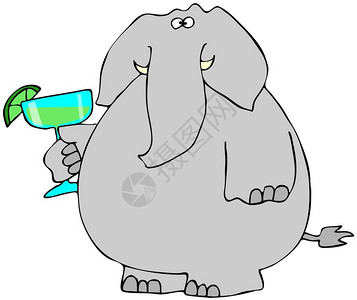 这个插图描述了一头大象拿着一只图片