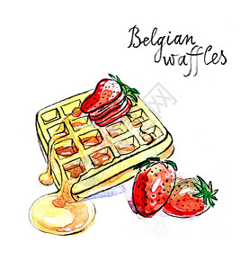 水彩手绘制比利时华夫饼图片