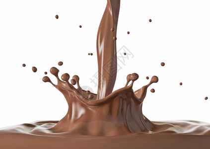 液体巧克力冠喷洒有波纹侧视图白色背景图片