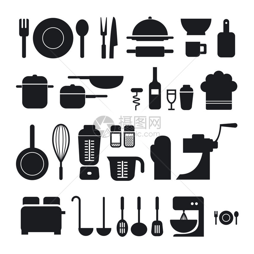 Kitchen工具图标收藏可用于信息图形或网图片