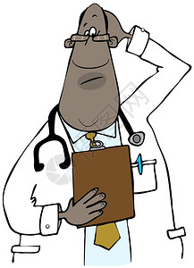 有个黑人医生穿着实验室大衣在看病人历时抓图片