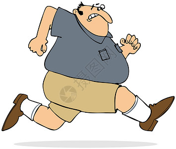 这幅图画描绘了一个穿短裤的胖子跑来去背景图片
