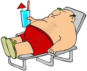 一个穿泳裤的男人躺在休息图片