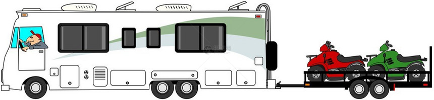 这个插图描绘了A级的摩托之家用3台ATV拖车图片