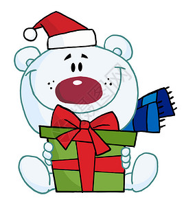 洛伦岑拿着礼物的圣诞节北极熊插画