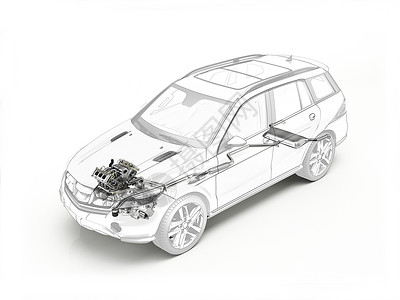 SUV可爱的图画显示现实的引擎和排气系统图片