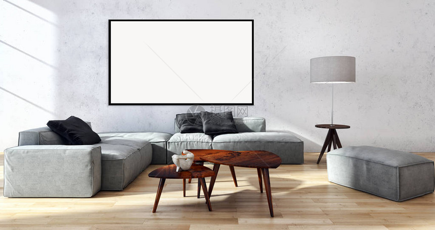 现代明亮室内公寓配有模型海报框架3图片