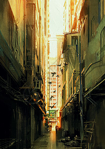 日落时长窄小巷子的数字背景图片
