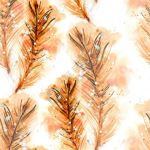 混合媒体湿纸和水粉彩波西米亚风格的羽毛手绘无缝模式数字绘图和水彩纹理纺织装饰和设计背景图片