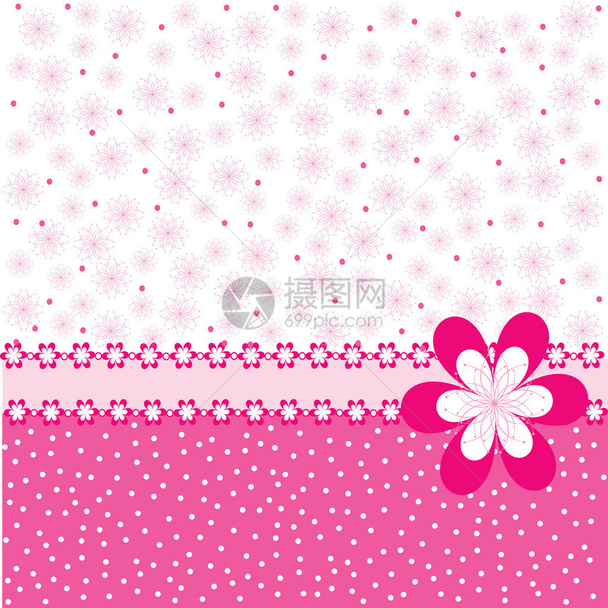 粉红色的背景与花朵和圆点图片