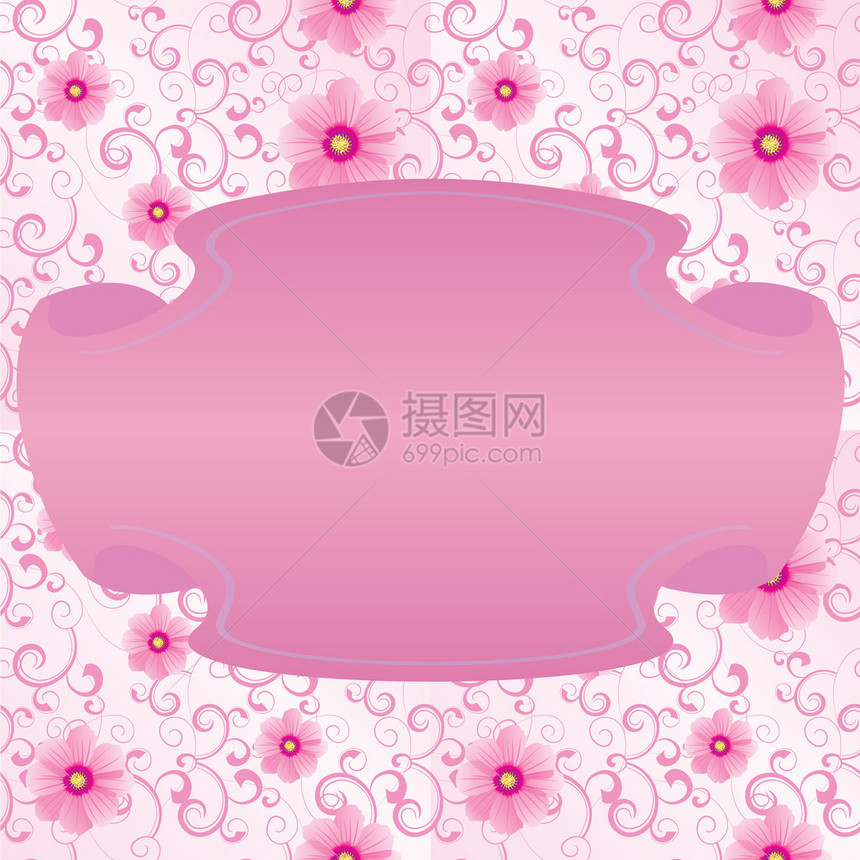 粉红框架横幅在花背景图片