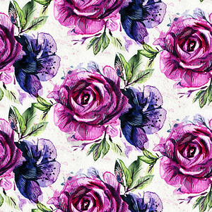 浅色背景水彩手绘紫色花朵图案背景图片