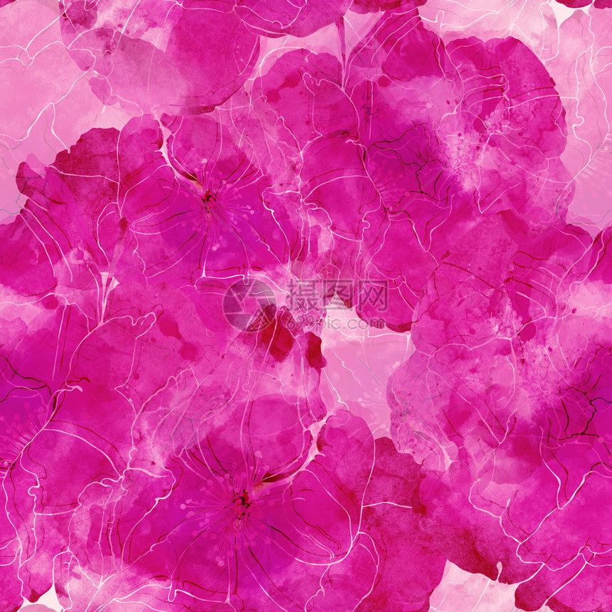 印记野玫瑰无缝模式用于纺织品织物纪念品包装贺卡闪屏剪贴簿的数字和水彩混合媒体时尚花卉图片