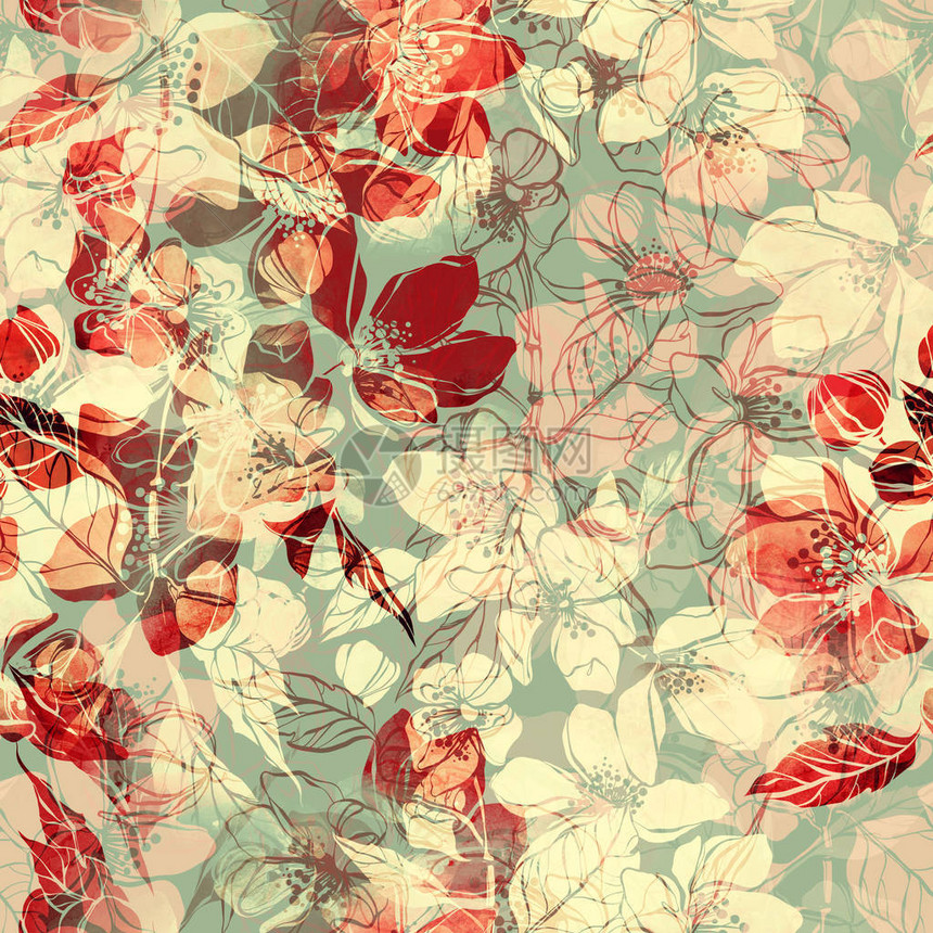 红色花卉水彩背景图图片