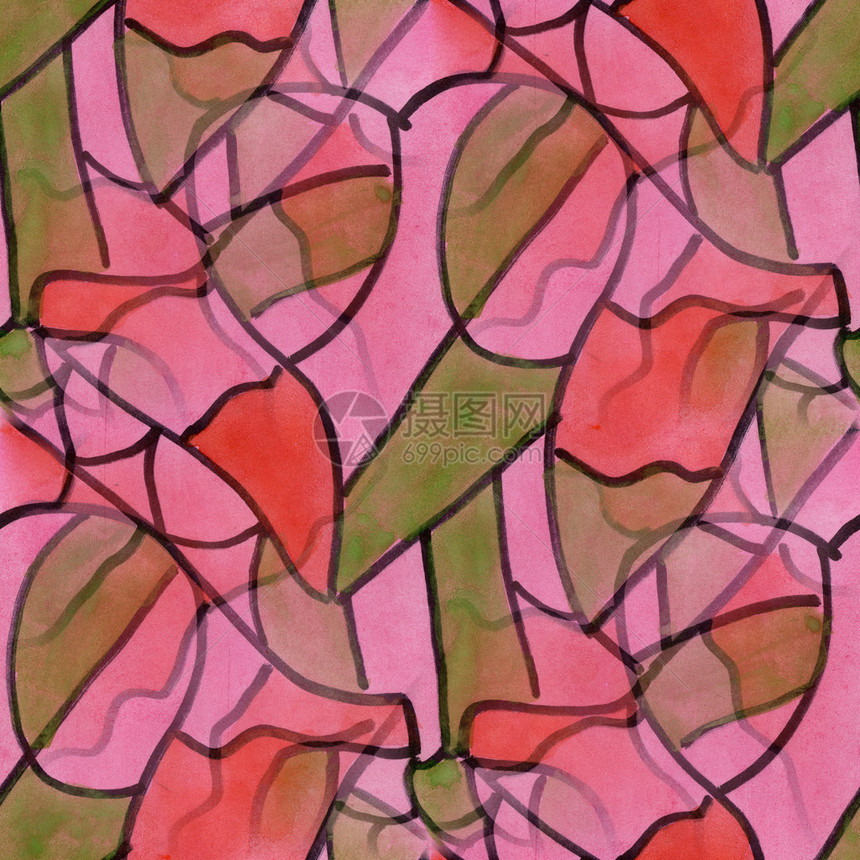 无缝的摩西克粉红色绿装饰花绿观图片
