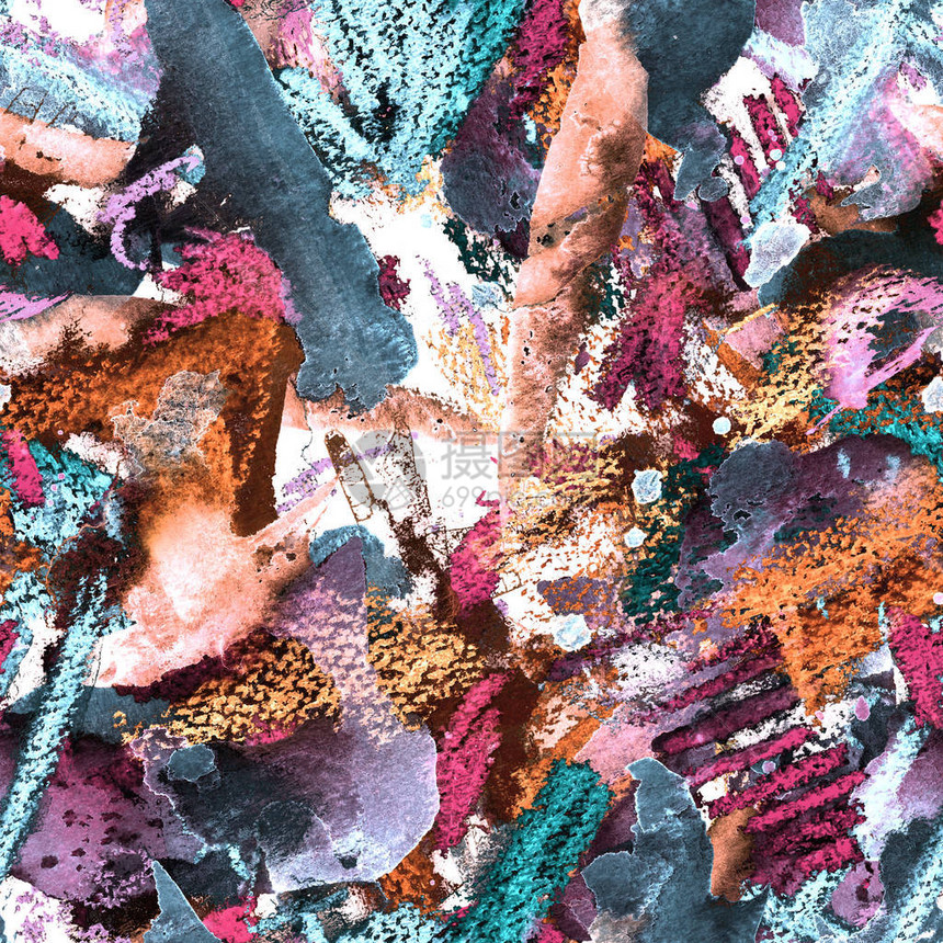 创意水彩图案几何无缝纹理艺术抽象花卉笔触瓷砖日本棉织物背景手绘水彩蜡笔和丙图片