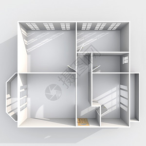 带两个阳台的空无屋顶公寓的3d室内渲染平面图背景图片